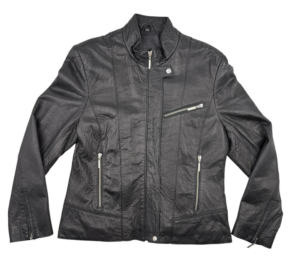 Collezione SA Genuine Leather Moto Jacket Black Zip Women's XL Biker Grunge Punk